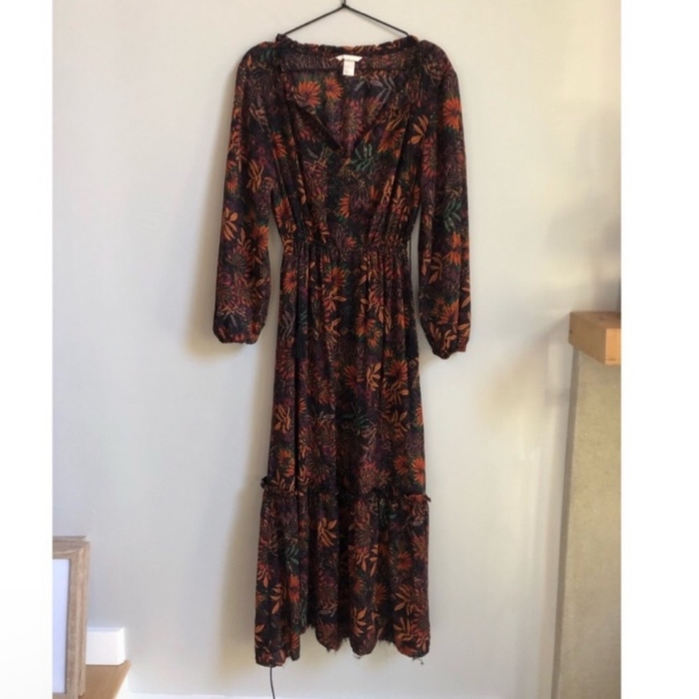 H&M Maxi Boho Floral Fall Leaf Long Sleeve Maxi Dress - Picture 5 of 10